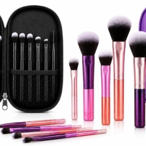 Kit com 10 Pincéis de Maquiagem Profissionais com Estojo Portátil