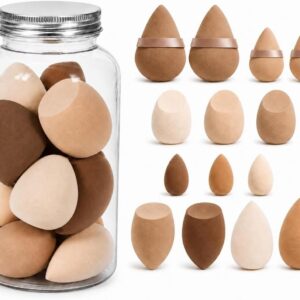 Kit 14 Peças Esponja de Maquiagem e Sopro de Dedo com Frasco de Armazenamento (Marrom)
