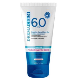 Protetor Solar Rosto FPS 60 Dermachem -Validade 2027 sem Cor Toque Seco 40g